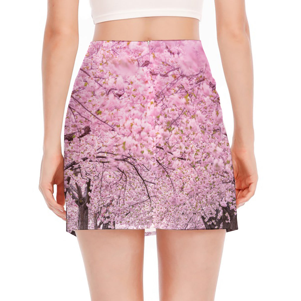 Japanese Cherry Blossom Tree Print Side Slit Mini Skirt