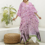 Japanese Cherry Blossom Tree Print Silk V-Neck Kaftan Dress