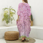 Japanese Cherry Blossom Tree Print Silk V-Neck Kaftan Dress