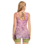 Japanese Cherry Blossom Tree Print Sleeveless One Piece Swimsuit