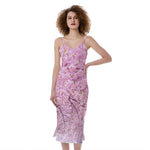 Japanese Cherry Blossom Tree Print Slim Fit Midi Cami Dress