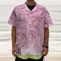 Japanese Cherry Blossom Tree Print Textured Short Sleeve Shirt
