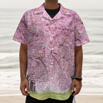 Japanese Cherry Blossom Tree Print Textured Short Sleeve Shirt