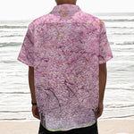 Japanese Cherry Blossom Tree Print Textured Short Sleeve Shirt