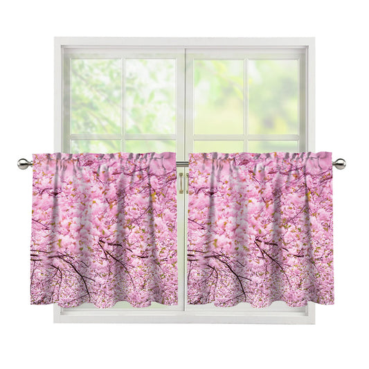 Japanese Cherry Blossom Tree Print Tier Curtains