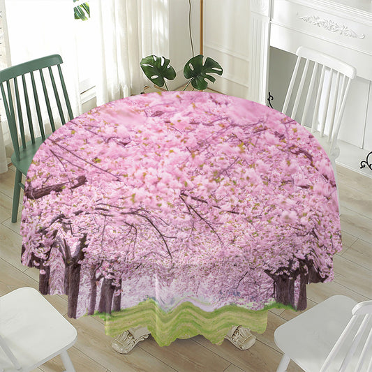 Japanese Cherry Blossom Tree Print Waterproof Round Tablecloth
