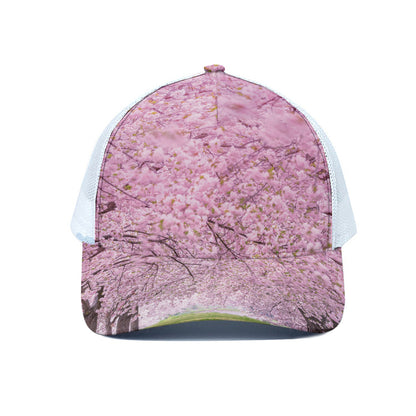 Japanese Cherry Blossom Tree Print White Mesh Trucker Cap