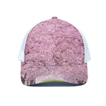 Japanese Cherry Blossom Tree Print White Mesh Trucker Cap