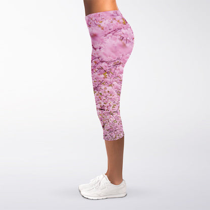 Japanese Cherry Blossom Tree Print Women's Capri Leggings