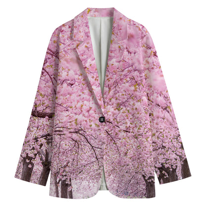 Japanese Cherry Blossom Tree Print Women's Cotton Blazer