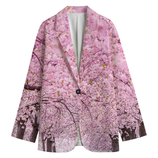 Japanese Cherry Blossom Tree Print Women's Cotton Blazer