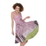 Japanese Cherry Blossom Tree Print Women's Sleeveless Dress