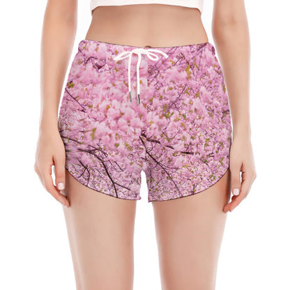 Japanese Cherry Blossom Tree Print Women's Split Running Shorts