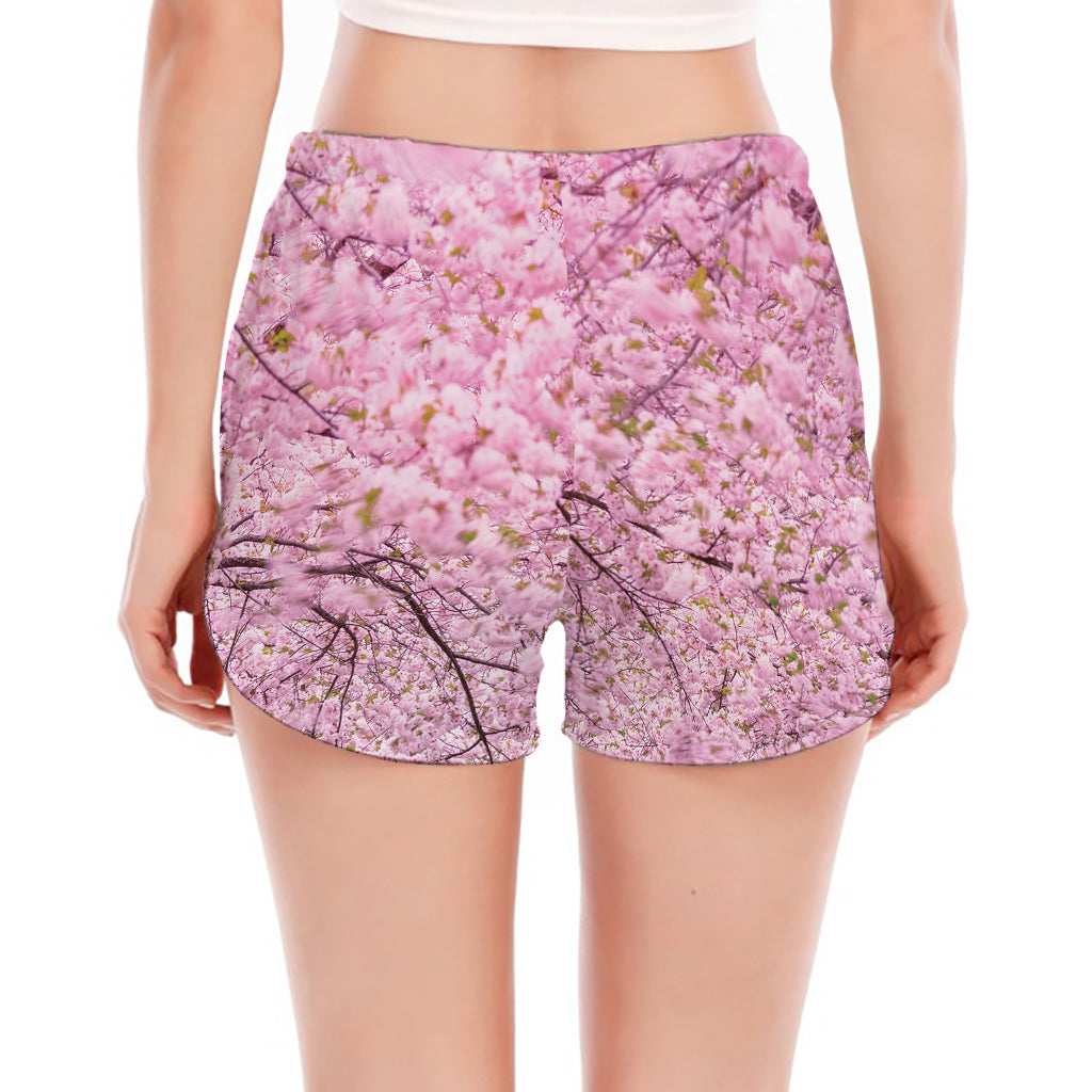 Japanese Cherry Blossom Tree Print Women's Split Running Shorts