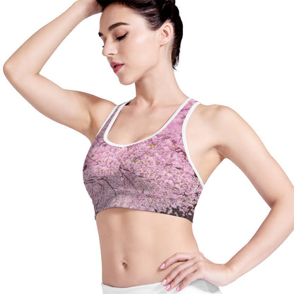 Japanese Cherry Blossom Tree Print Women's Sports Bra