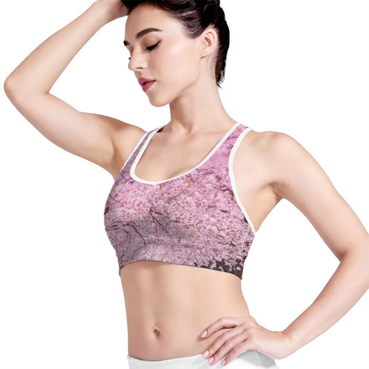 Japanese Cherry Blossom Tree Print Women's Sports Bra