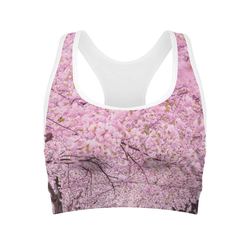 Japanese Cherry Blossom Tree Print Women's Sports Bra