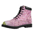 Japanese Cherry Blossom Tree Print Padded Collar Lace Up Boots