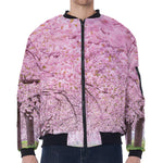 Japanese Cherry Blossom Tree Print Zip Sleeve Bomber Jacket
