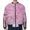 Japanese Cherry Blossom Tree Print Zip Sleeve Bomber Jacket