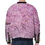 Japanese Cherry Blossom Tree Print Zip Sleeve Bomber Jacket