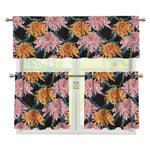 Japanese Chrysanthemum Pattern Print 3 Piece Kitchen Curtains