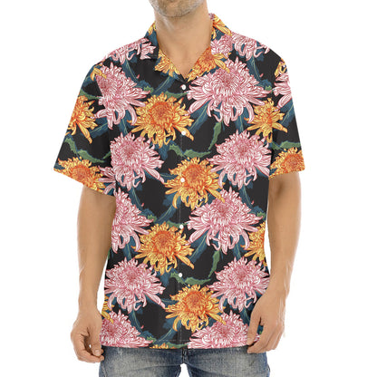 Japanese Chrysanthemum Pattern Print Aloha Shirt