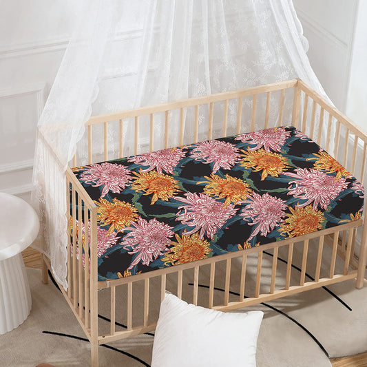 Japanese Chrysanthemum Pattern Print Baby Crib Sheet