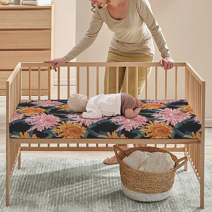 Japanese Chrysanthemum Pattern Print Baby Crib Sheet