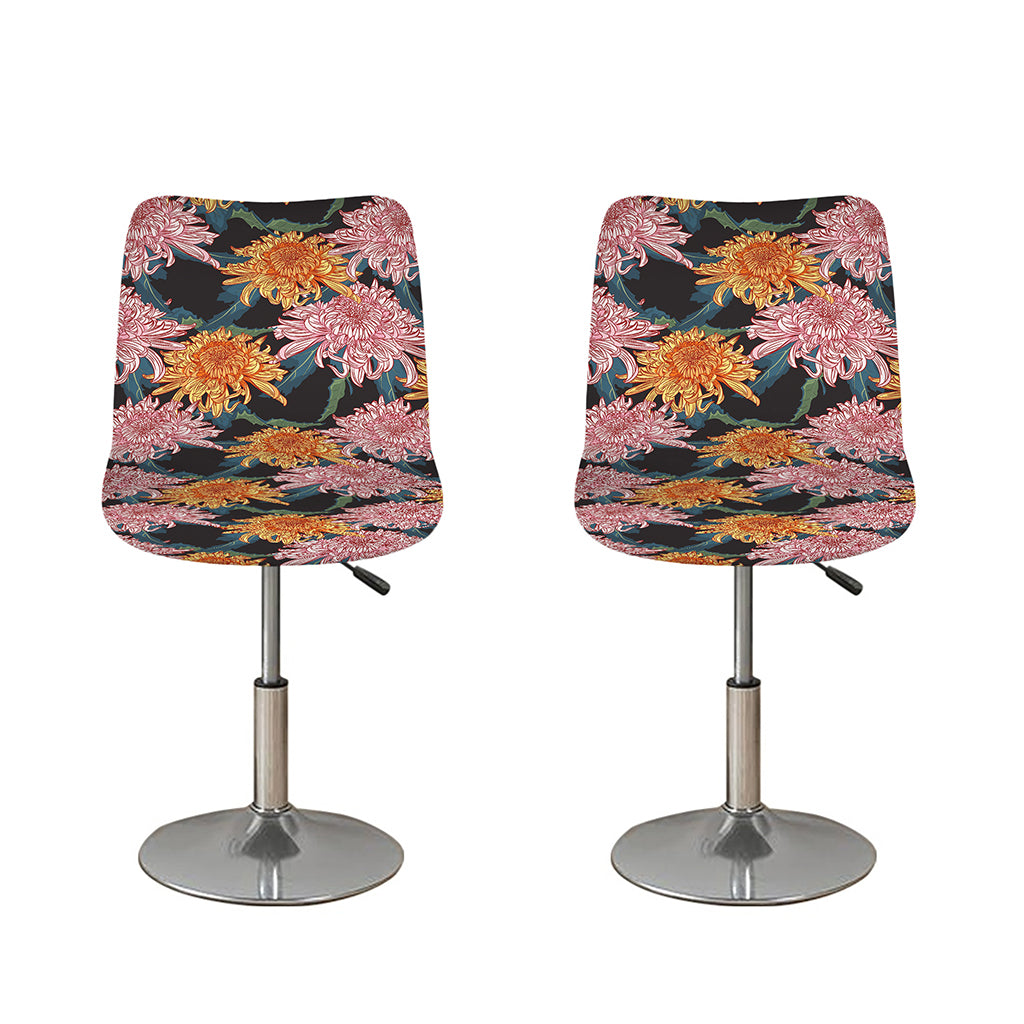 Japanese Chrysanthemum Pattern Print Bar Stool Covers