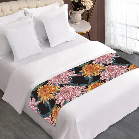Japanese Chrysanthemum Pattern Print Bed Runner