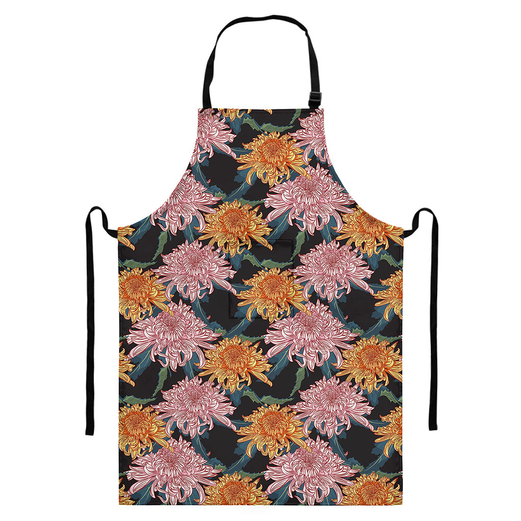Japanese Chrysanthemum Pattern Print Bib Apron With Pocket