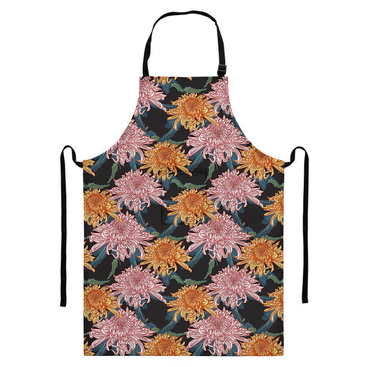 Japanese Chrysanthemum Pattern Print Bib Apron With Pocket