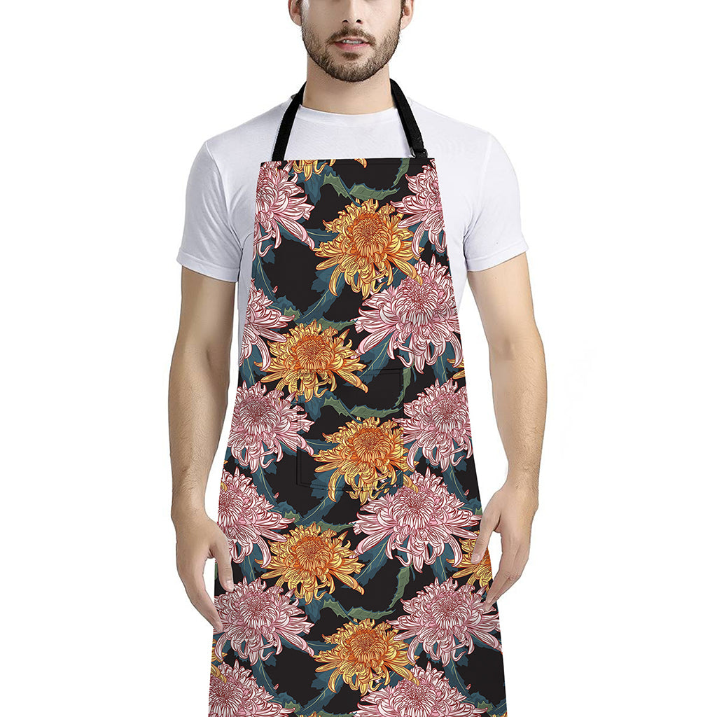 Japanese Chrysanthemum Pattern Print Bib Apron With Pocket