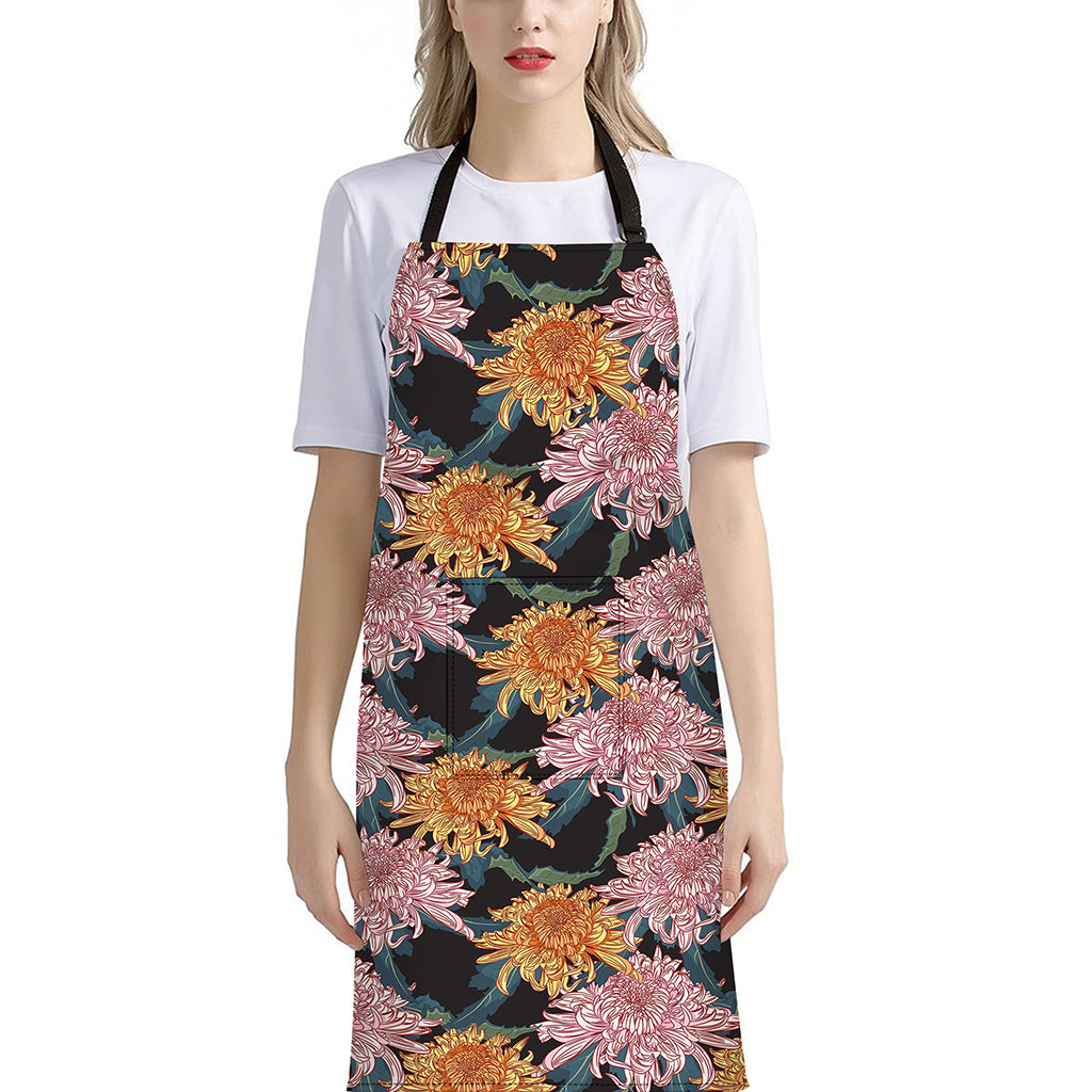 Japanese Chrysanthemum Pattern Print Bib Apron With Pocket