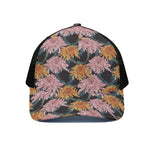 Japanese Chrysanthemum Pattern Print Black Mesh Trucker Cap