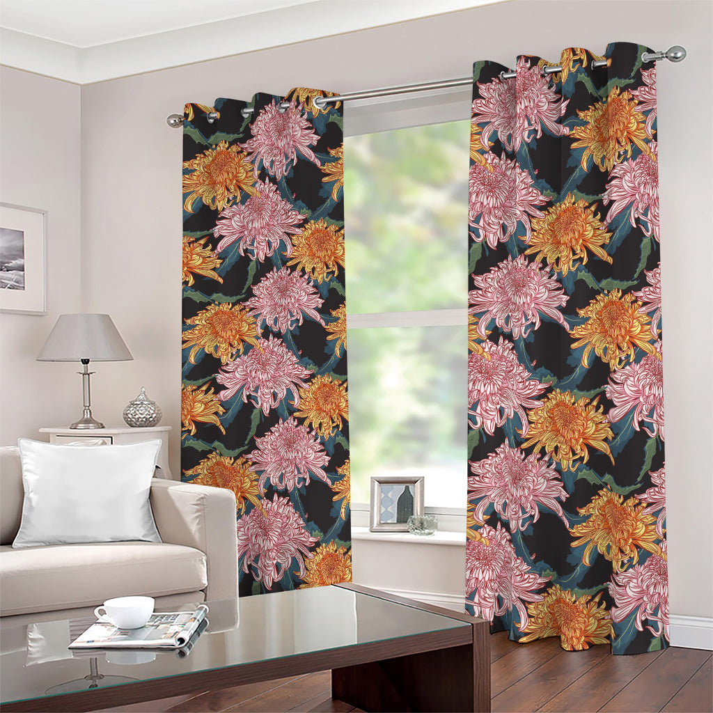 Japanese Chrysanthemum Pattern Print Blackout Grommet Curtains