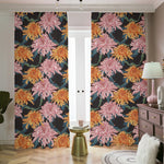 Japanese Chrysanthemum Pattern Print Blackout Pencil Pleat Curtains