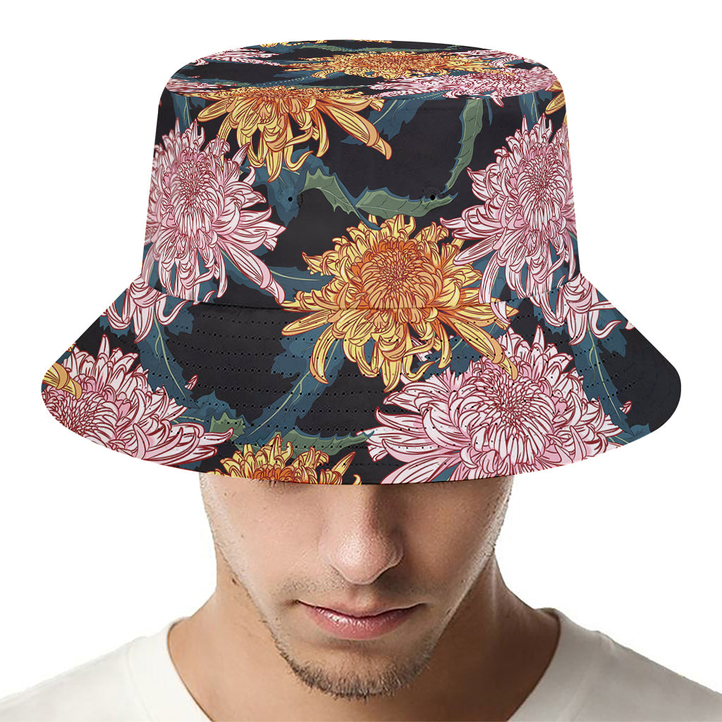 Japanese Chrysanthemum Pattern Print Bucket Hat