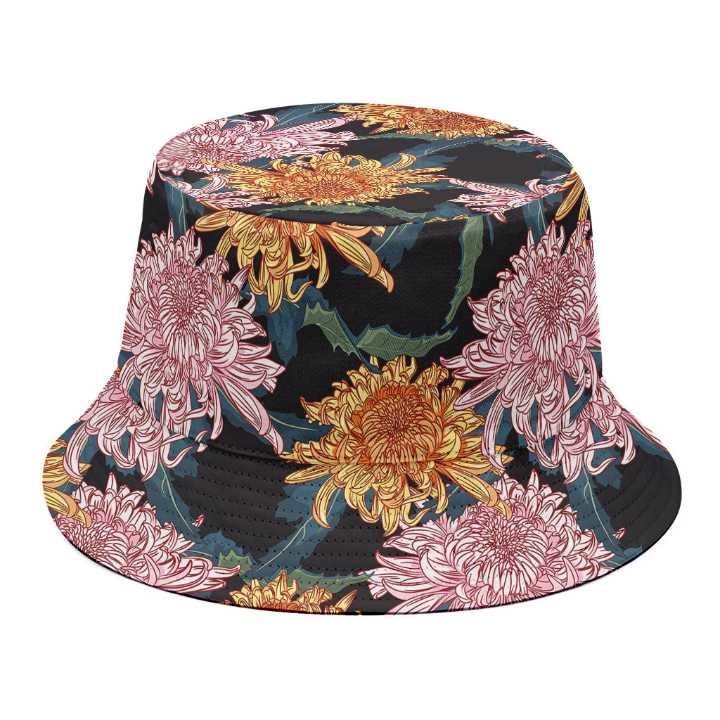 Japanese Chrysanthemum Pattern Print Bucket Hat