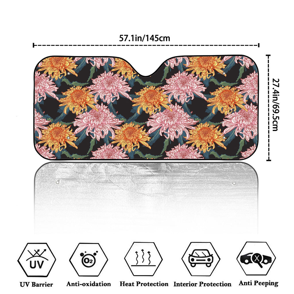 Japanese Chrysanthemum Pattern Print Car Windshield Sun Shade