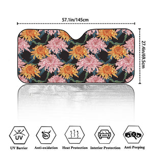 Japanese Chrysanthemum Pattern Print Car Windshield Sun Shade