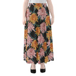 Japanese Chrysanthemum Pattern Print Chiffon Maxi Skirt