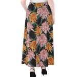 Japanese Chrysanthemum Pattern Print Chiffon Maxi Skirt