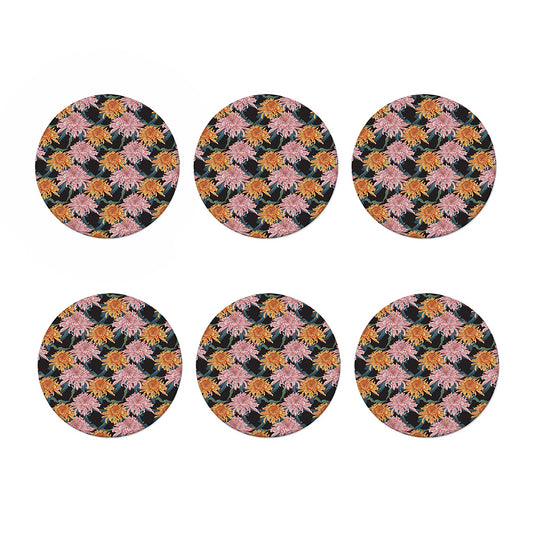 Japanese Chrysanthemum Pattern Print Coaster Set