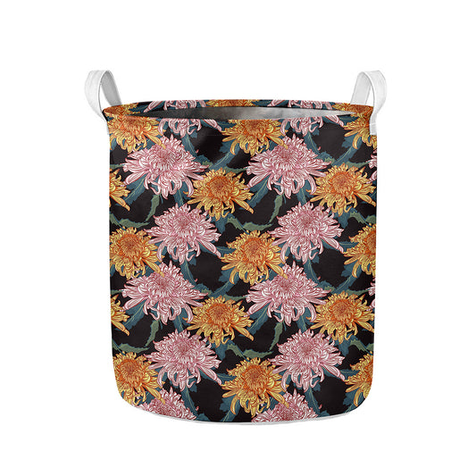 Japanese Chrysanthemum Pattern Print Collapsible Laundry Basket