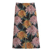 Japanese Chrysanthemum Pattern Print Cotton Front Slit Maxi Skirt