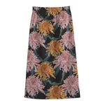 Japanese Chrysanthemum Pattern Print Cotton Front Slit Maxi Skirt