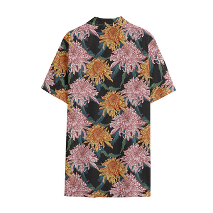 Japanese Chrysanthemum Pattern Print Cotton Hawaiian Shirt