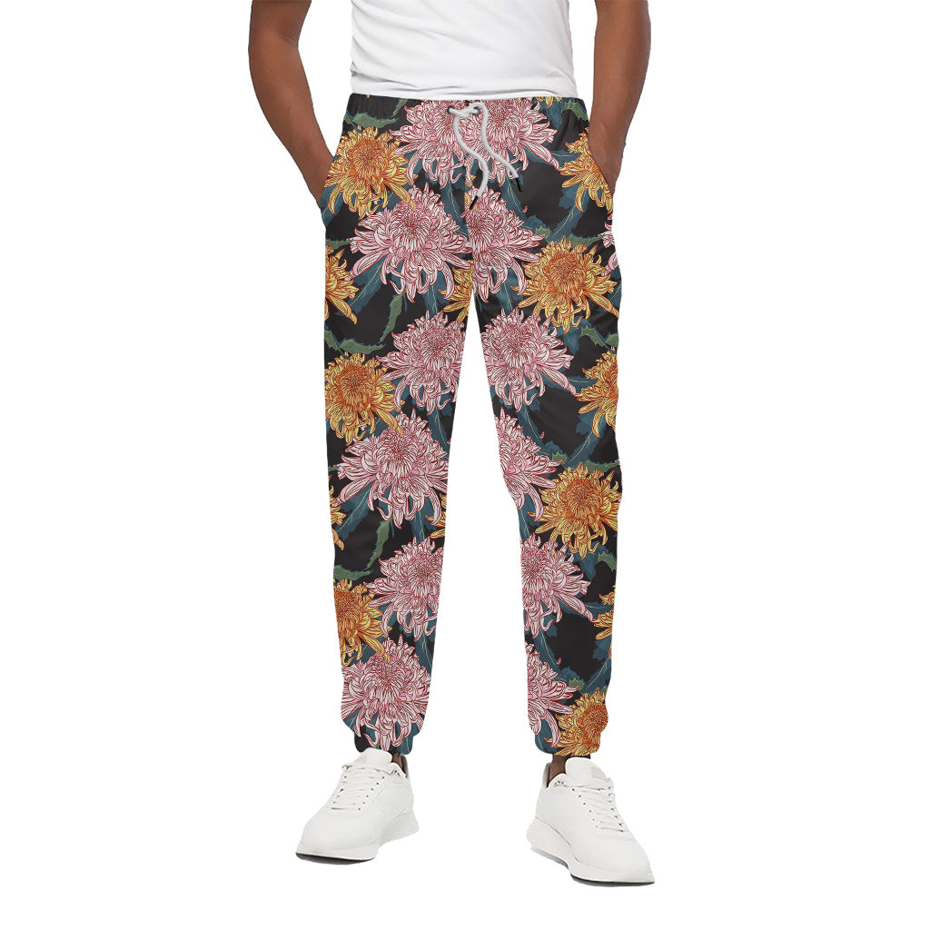 Japanese Chrysanthemum Pattern Print Cotton Pants